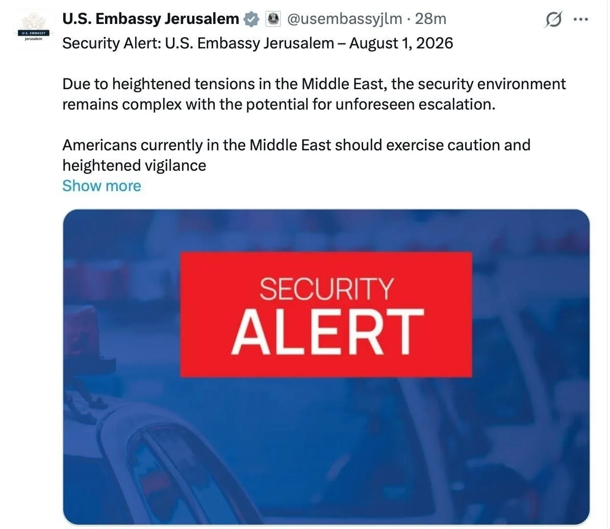 ❗️Посольство США в Иерусалиме призывало американцев, находящихся в Израиле и на Ближнем...