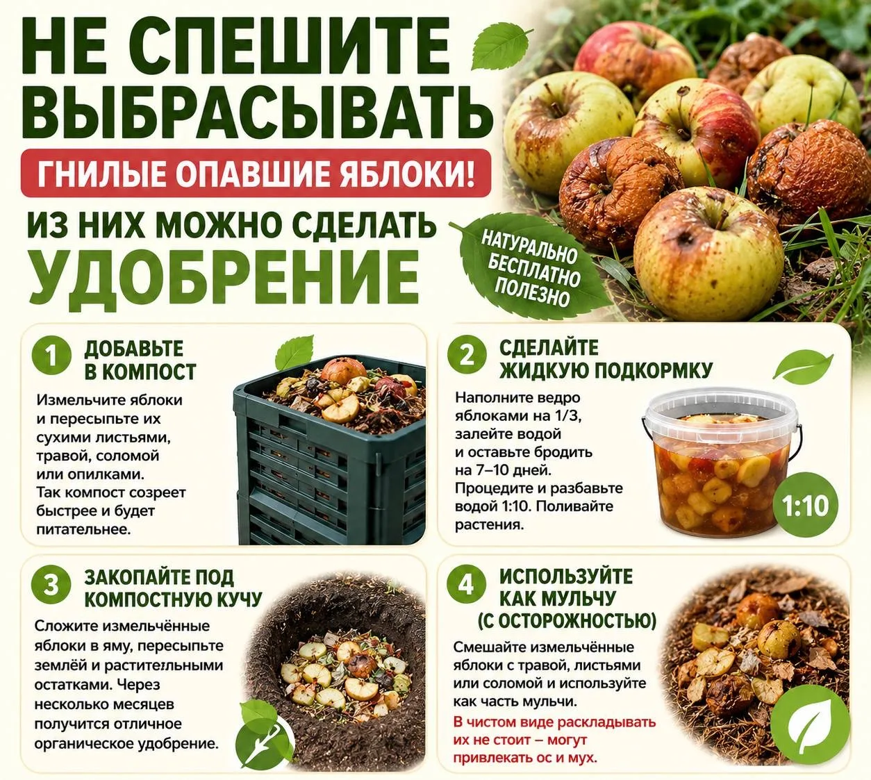 🍏 Не спешите выбрасывать гнилые опавшие яблоки! Они ещё могут принести пользу вашему саду.

Многие 
