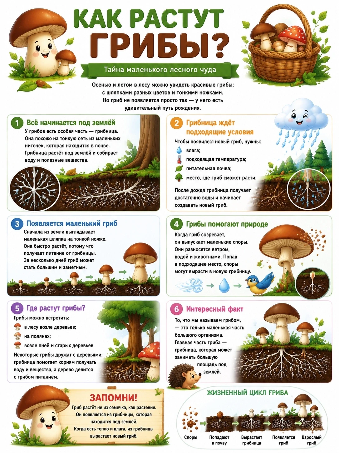 🍄 Как растут грибы?