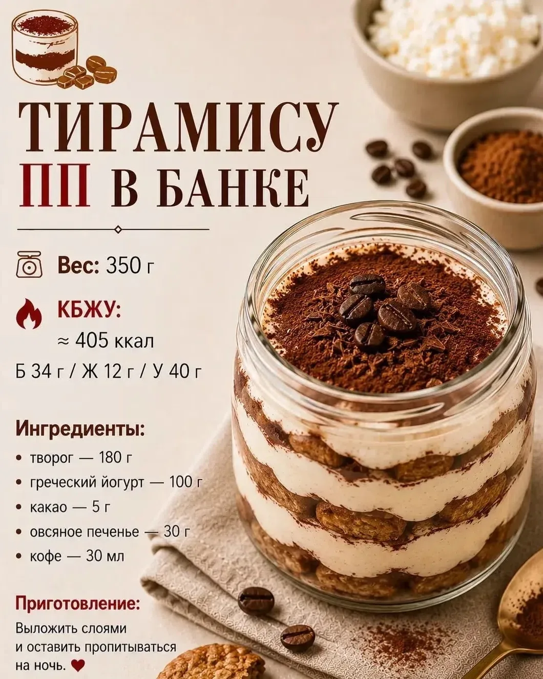 **БЫСТРЫЙ РЕЦЕПТ В БАНКЕ (на 1 порцию)**