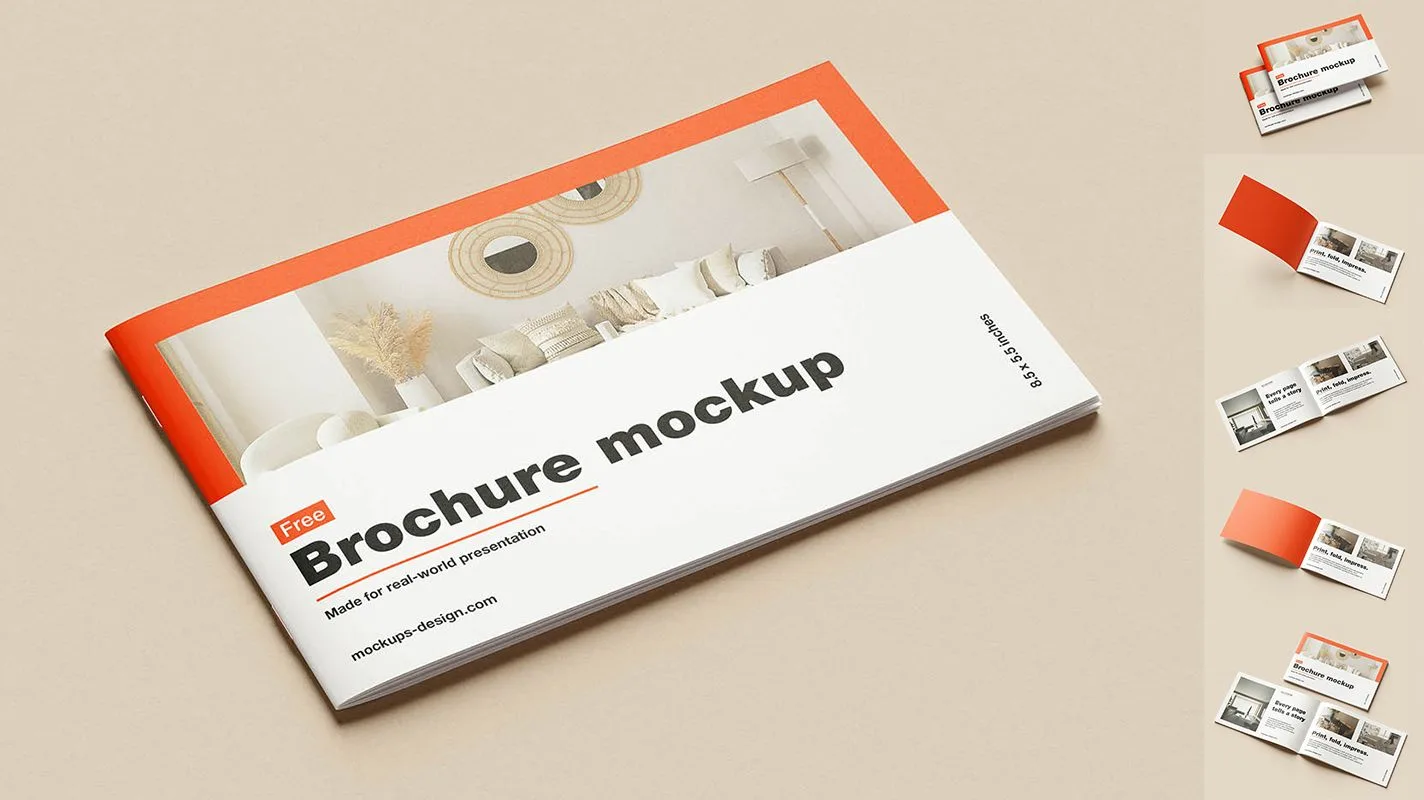 ► Мокапы горизонтальных брошюр | Landscape Half Letter Brochure PSD Mockups