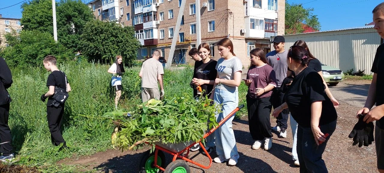 Сегодня активисты нашей школы занялись благоустройством городской территории. Они вырвали сорняки, с