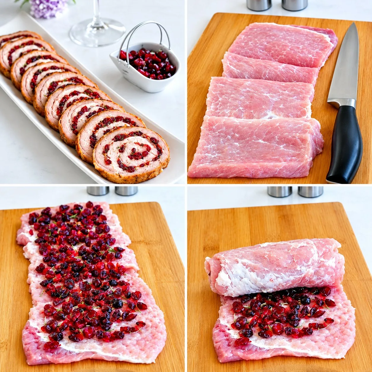 📌 Рулет из свинины с вяленой клюквой и розмарином