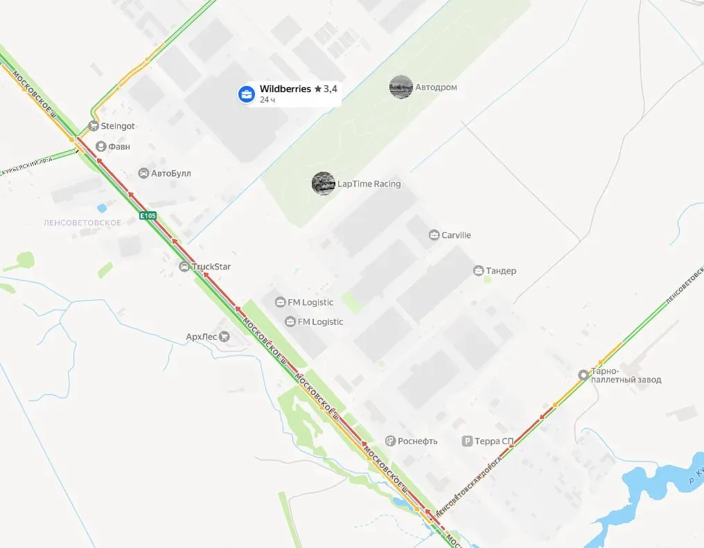 🚘 Пробка в сторону Петербурга собралась на Московском шоссе