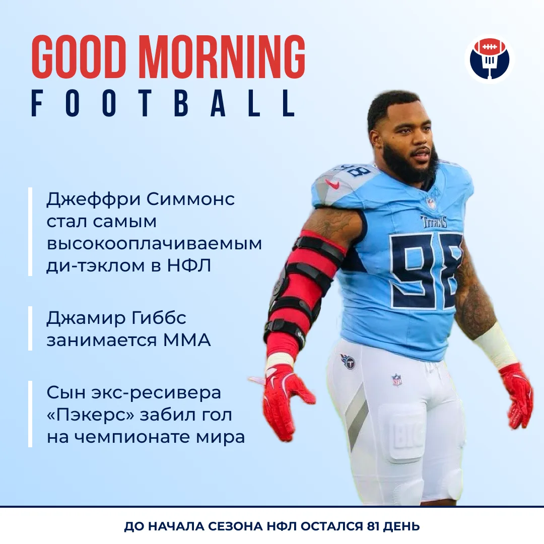 🌅 Утренний дайджест

📝 «Теннесси» продлил контракт с Джеффри Симмонсом на три года и $105,8 млн ($