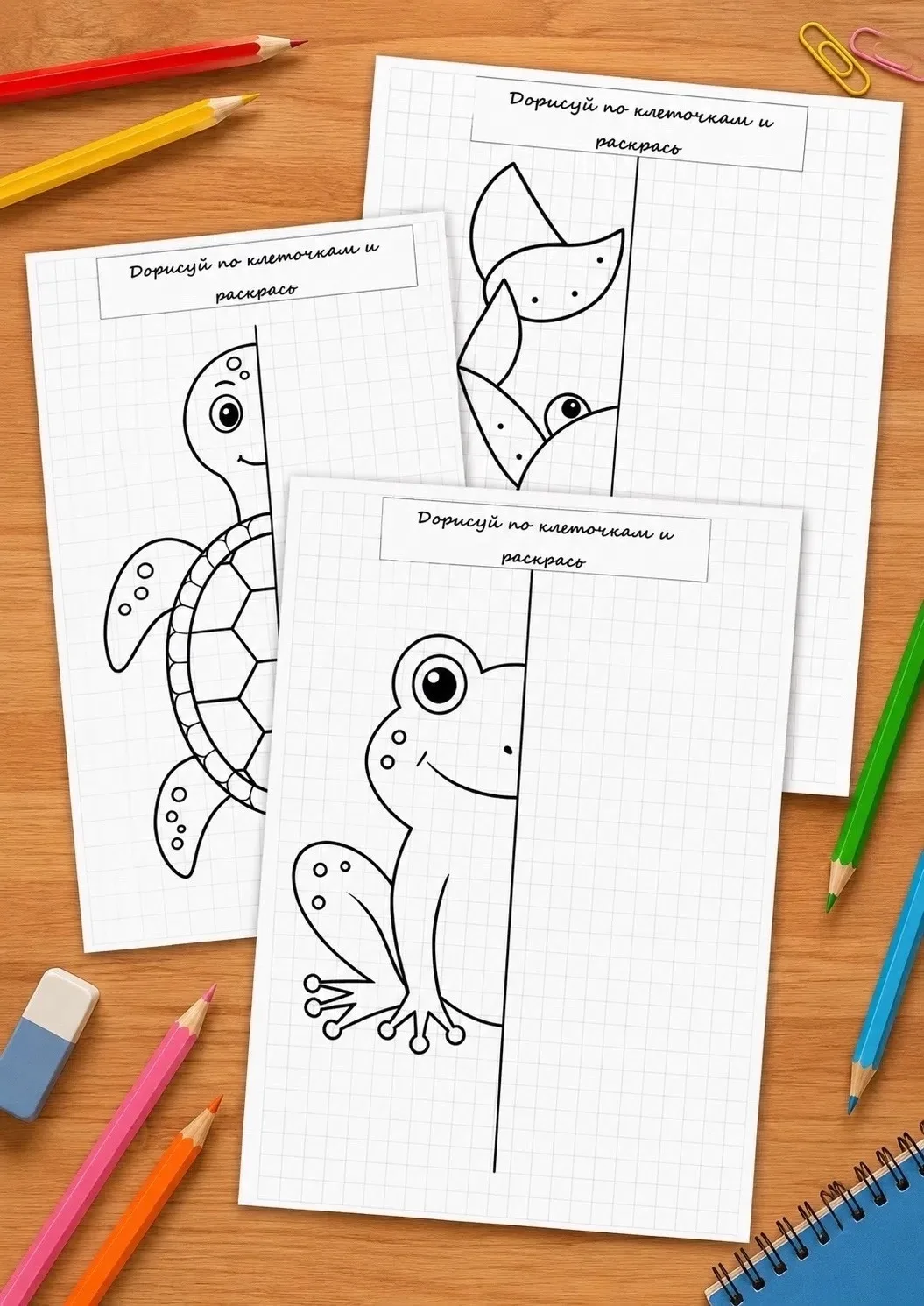 ✏️ Дорисуй по клеточкам

Данные задания отлично подойдут как для школьных перемен, так и для занятий