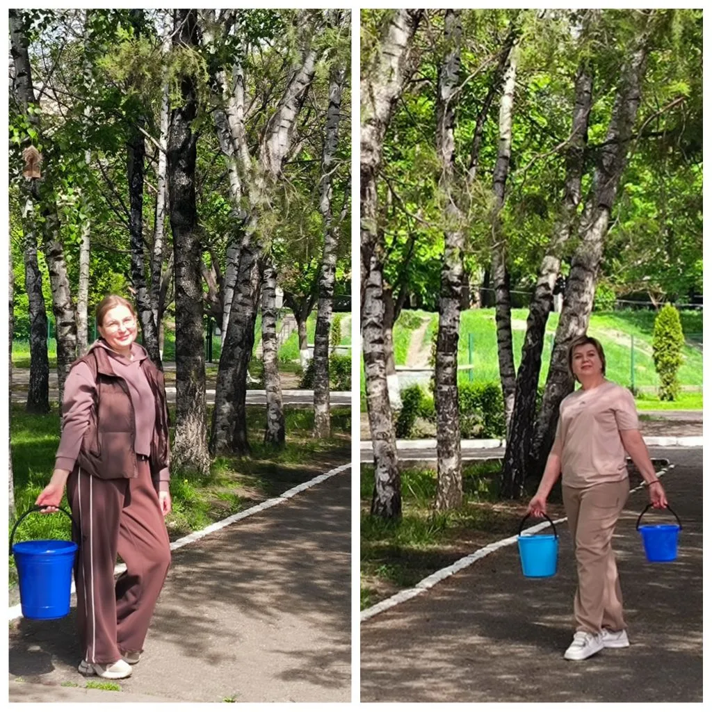 Учителя нашей школы не сидят сложа руки, пока дети учатся дистанционно! 🌿 Уборка и благоустройство ш