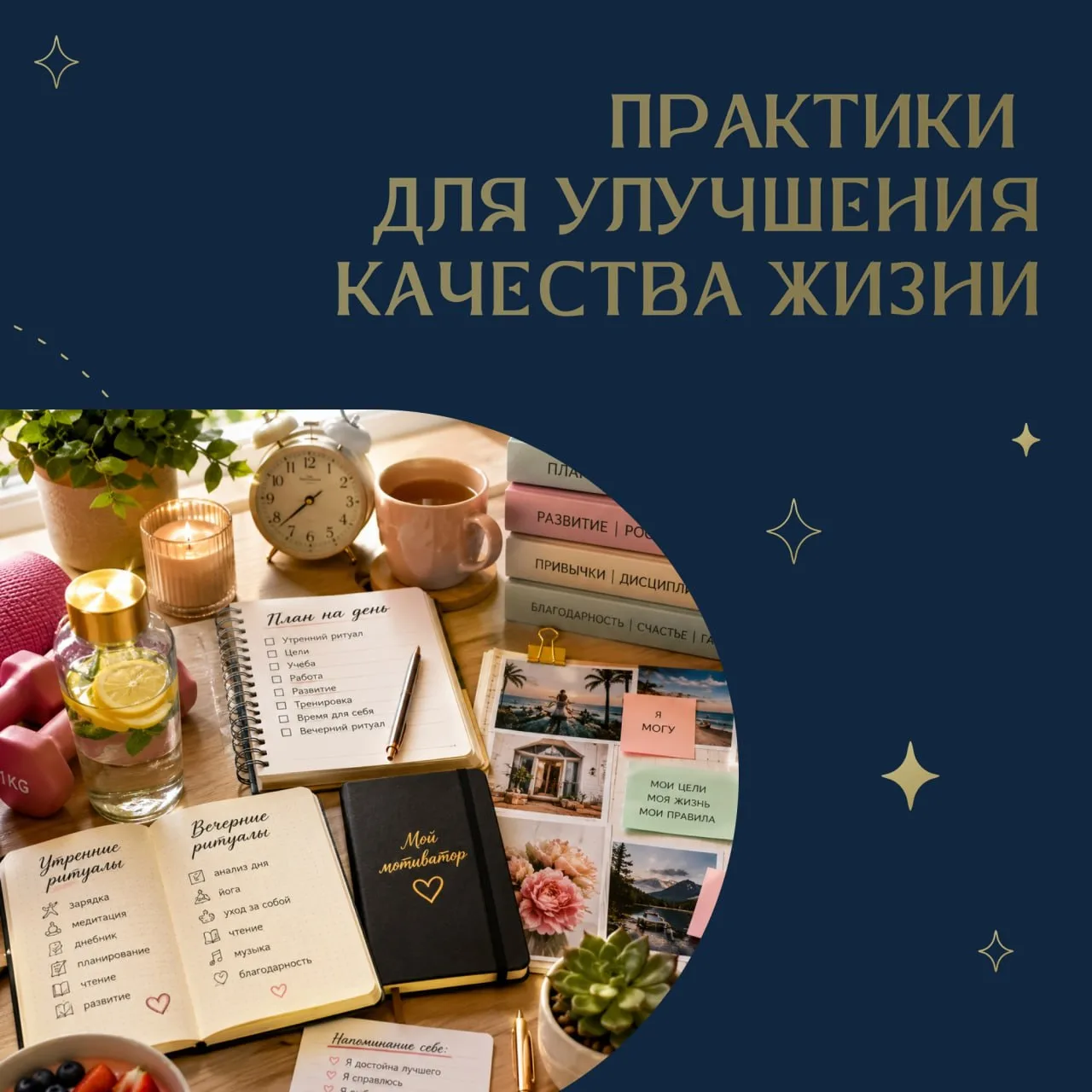 ✨ Практики для улучшения качества жизни

🌿 1. Создайте утренние и вечерние ритуалы

Небольшие ежедн