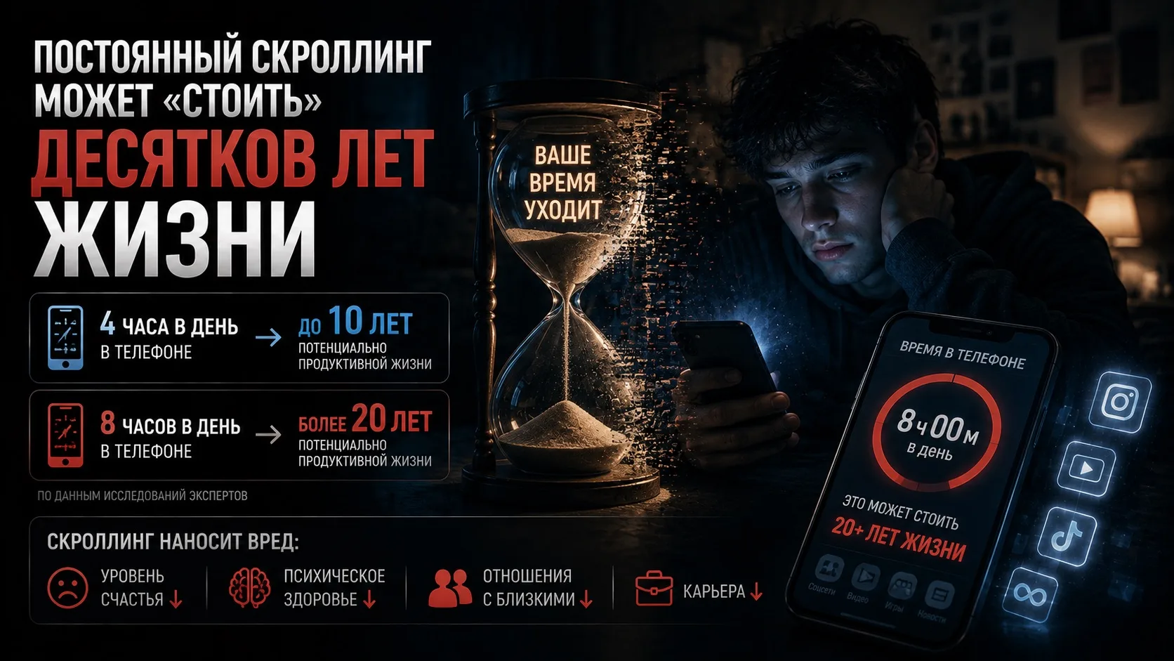 📱 Постоянный скроллинг может «стоить» человеку десятков лет жизни

Эксперты предупреждают, что при 