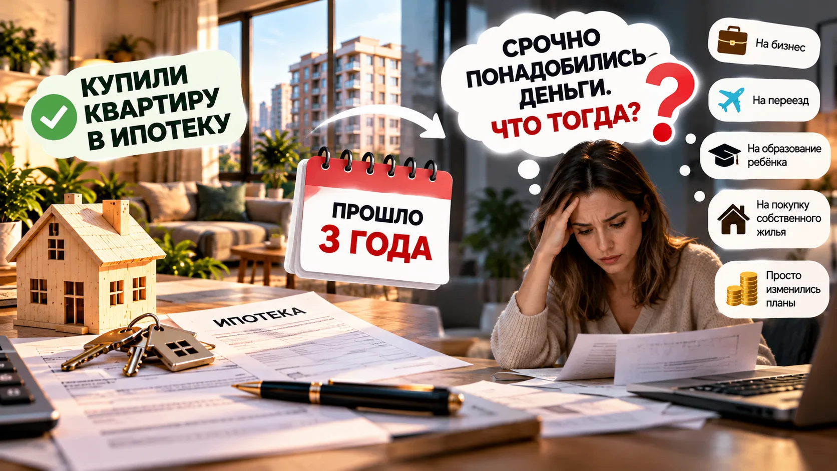 🔑 Купили квартиру в ипотеку. А через 3 года срочно понадобились деньги. Что тогда?