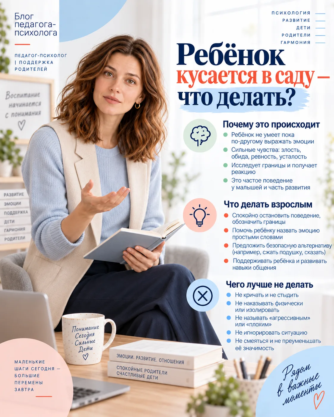 Доброе утро !  Недавно одна мама обратилась с проблемой: «Мой ребёнок начал кусаться в ...