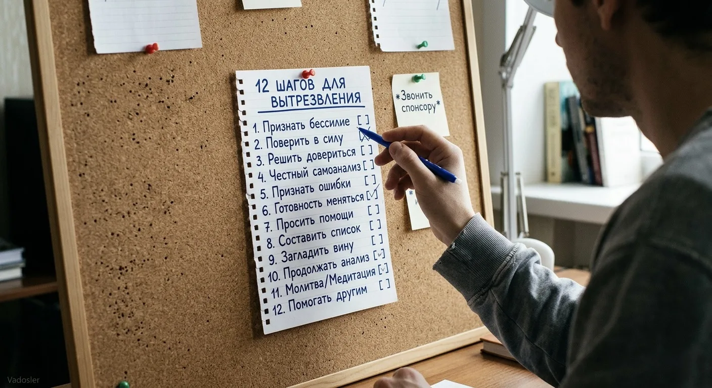 Вот как выглядит пошаговый путь выздоровления по программе 12 шагов. Это последовательный демонтаж с