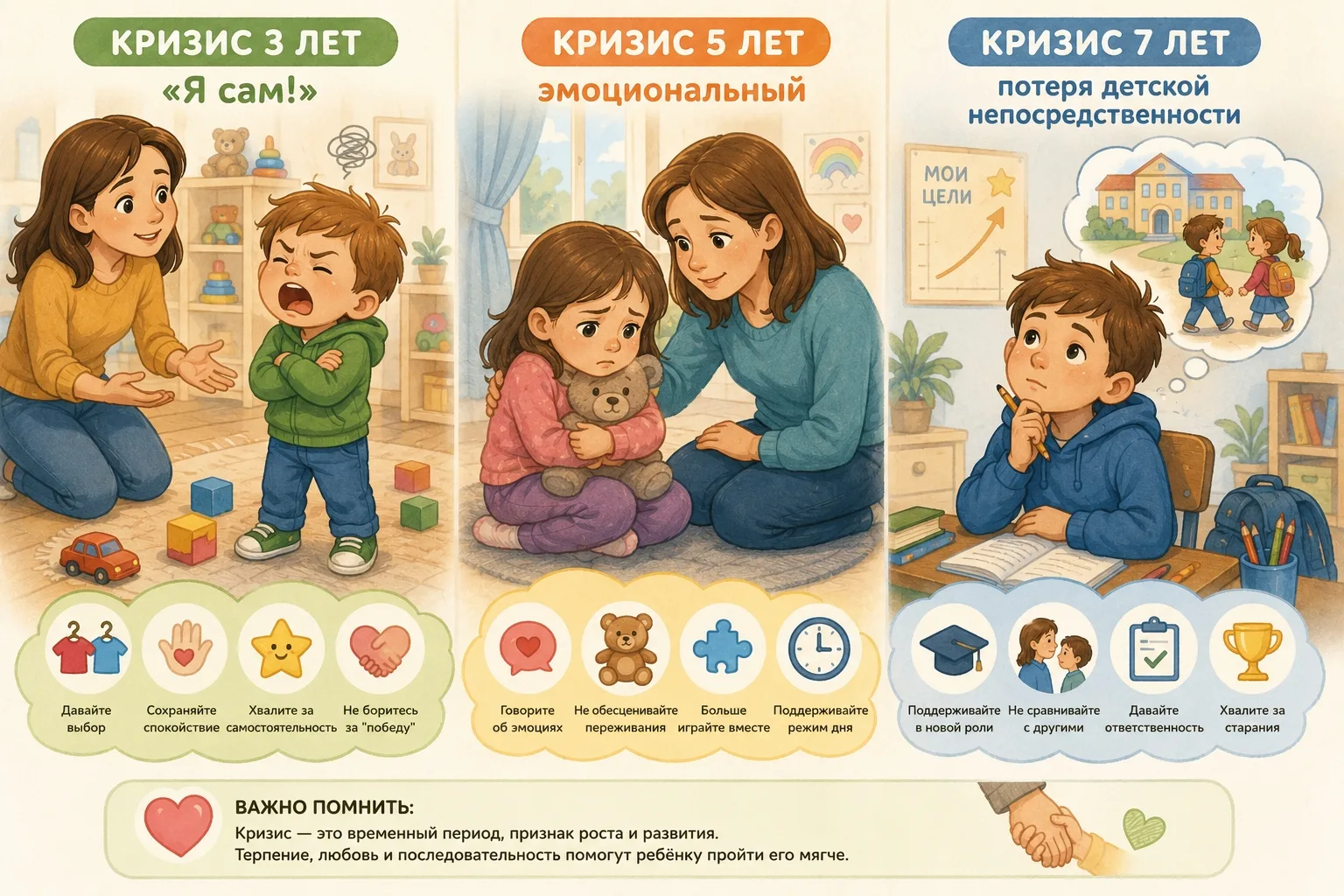 🧠 Возрастные кризисы у детей: 3, 5 и 7 лет — что это и как себя вести родителям