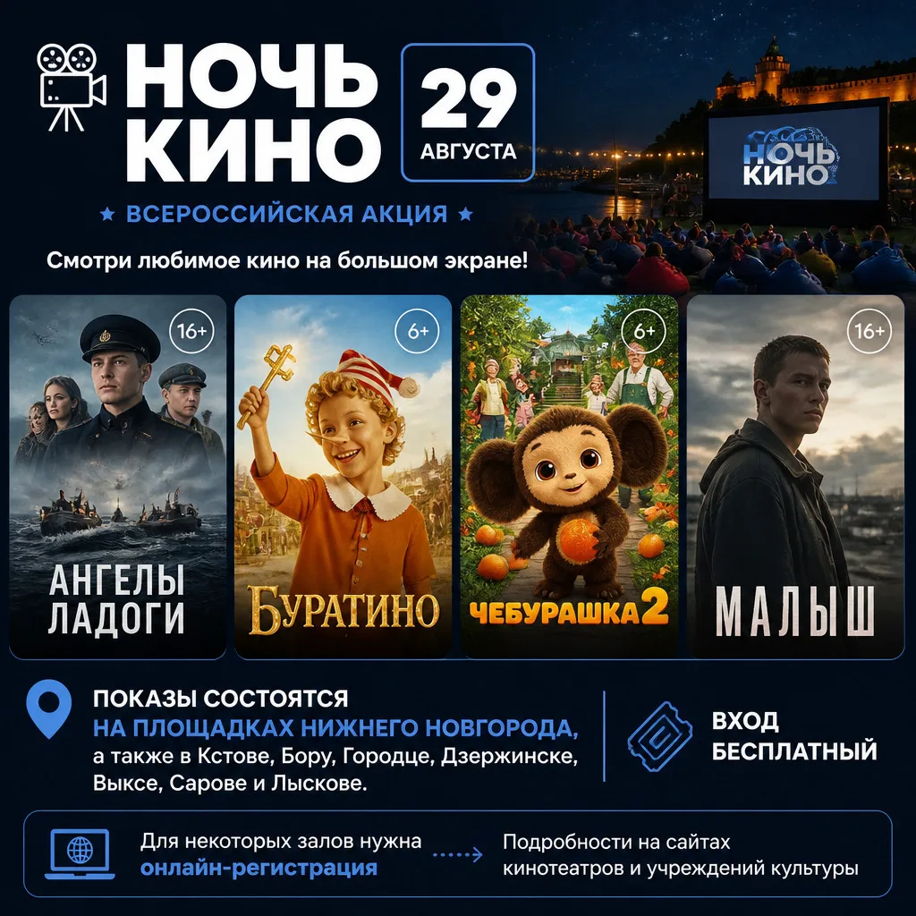 🎥 «Ночь кино» пройдёт в Нижегородской области 29 августа