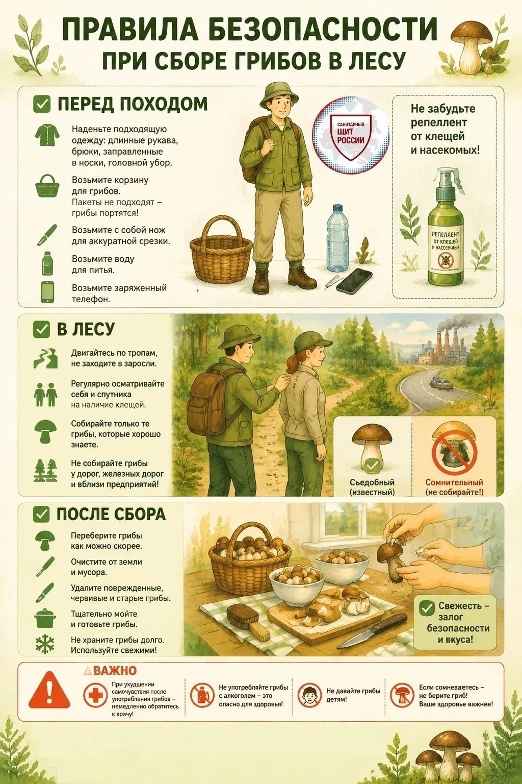 Правила безопасности при сборе грибов в лесу!