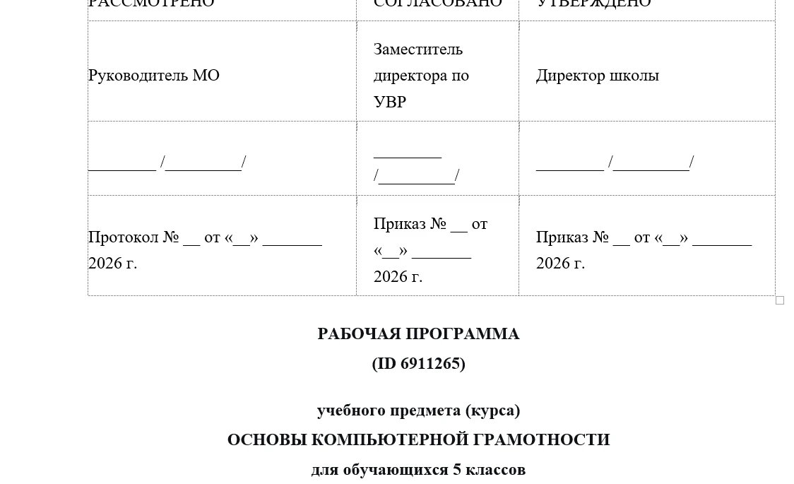 РАБОЧАЯ ПРОГРАММА