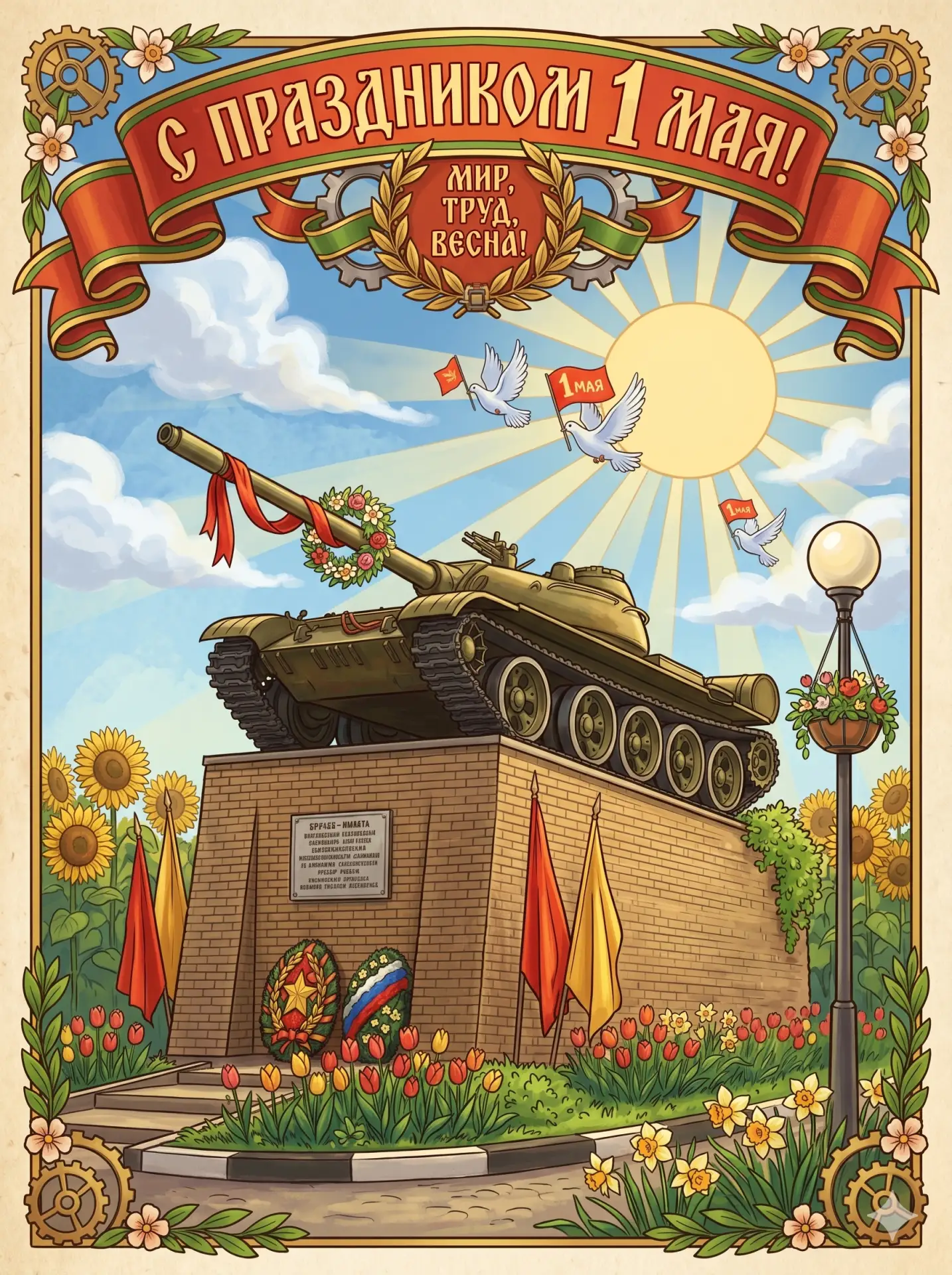 Впереди праздничные выходные!  Мы подготовили для вас красивые тематические открытки к Первомаю с из