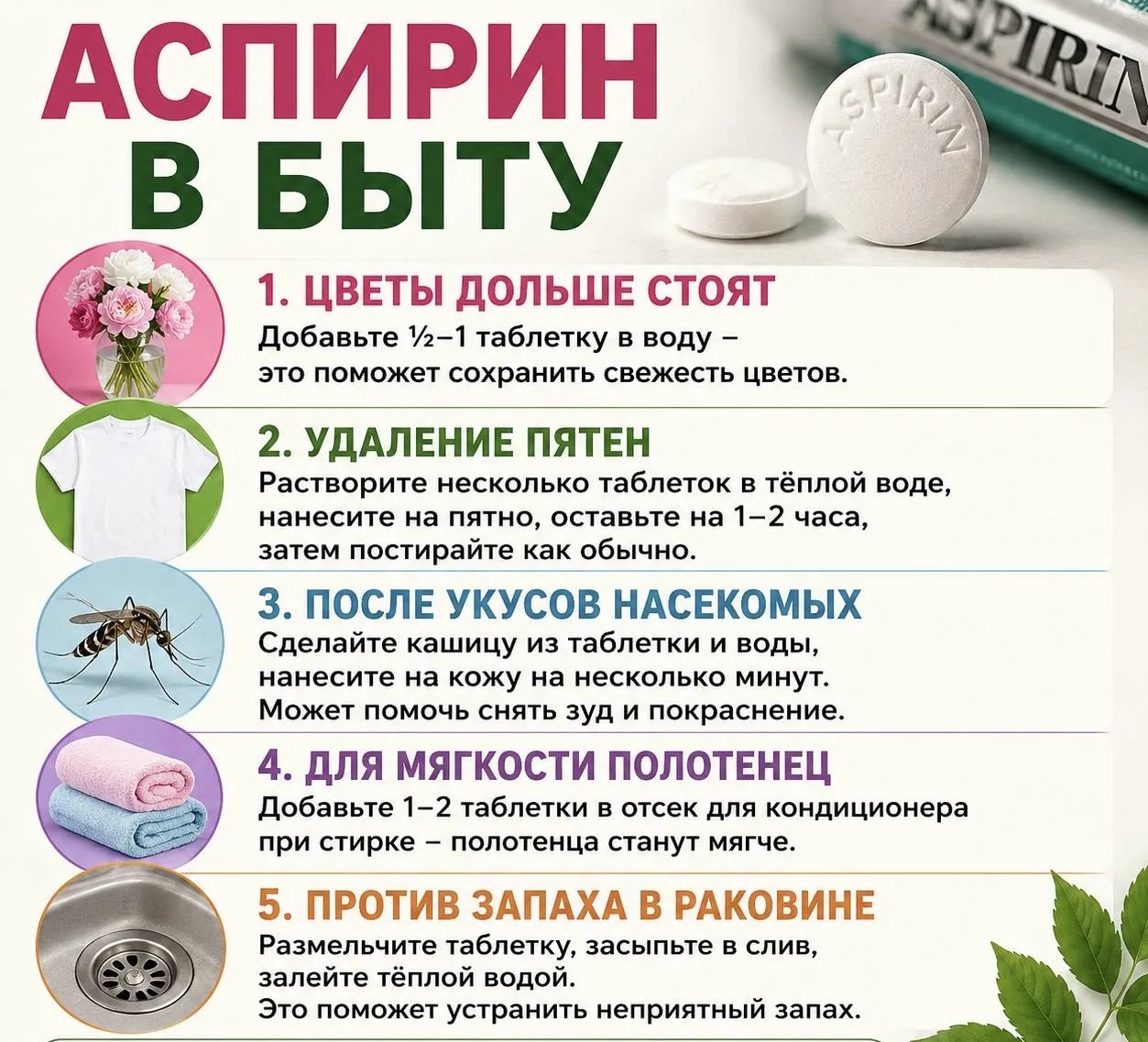 Аспирин в быту: необычные способы применения.

Оказывается, обычный аспирин может пригодиться не тол