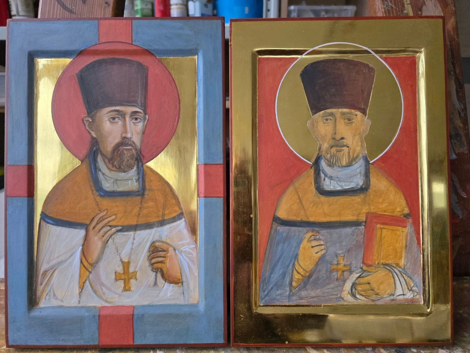 Наконец дома, в мастерской. Поработала над образами новомученика Николая Подьякова. Бол...