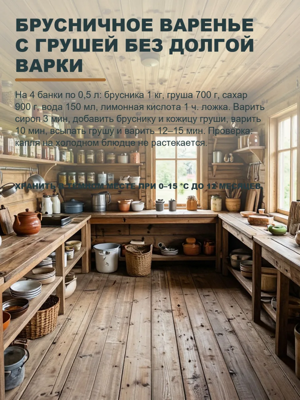 БРУСНИЧНОЕ ВАРЕНЬЕ С ГРУШЕЙ НЕ ТРЕБУЕТ ЧАСА ВАРКИ — ГУСТОТУ ДАЁТ ПЕКТИН