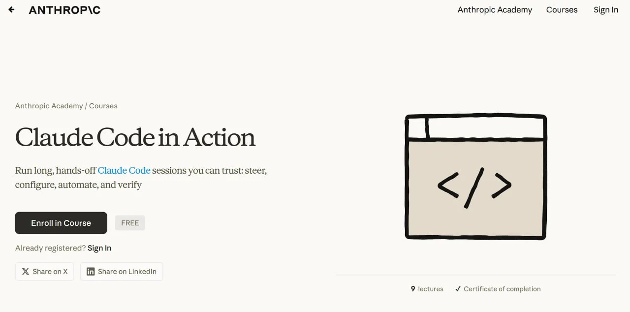 Принесли бесплатный курс по Клод Коду — Claude Code in Action
 от Антропик

Курс про то, как переста