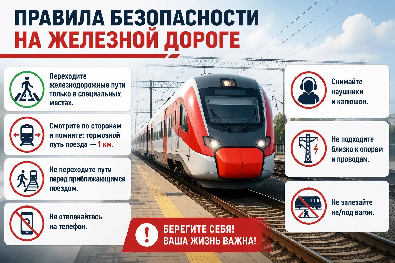 Лето — пора отпусков, поездок и путешествий. Напоминаем правила поведения на железной дороге.