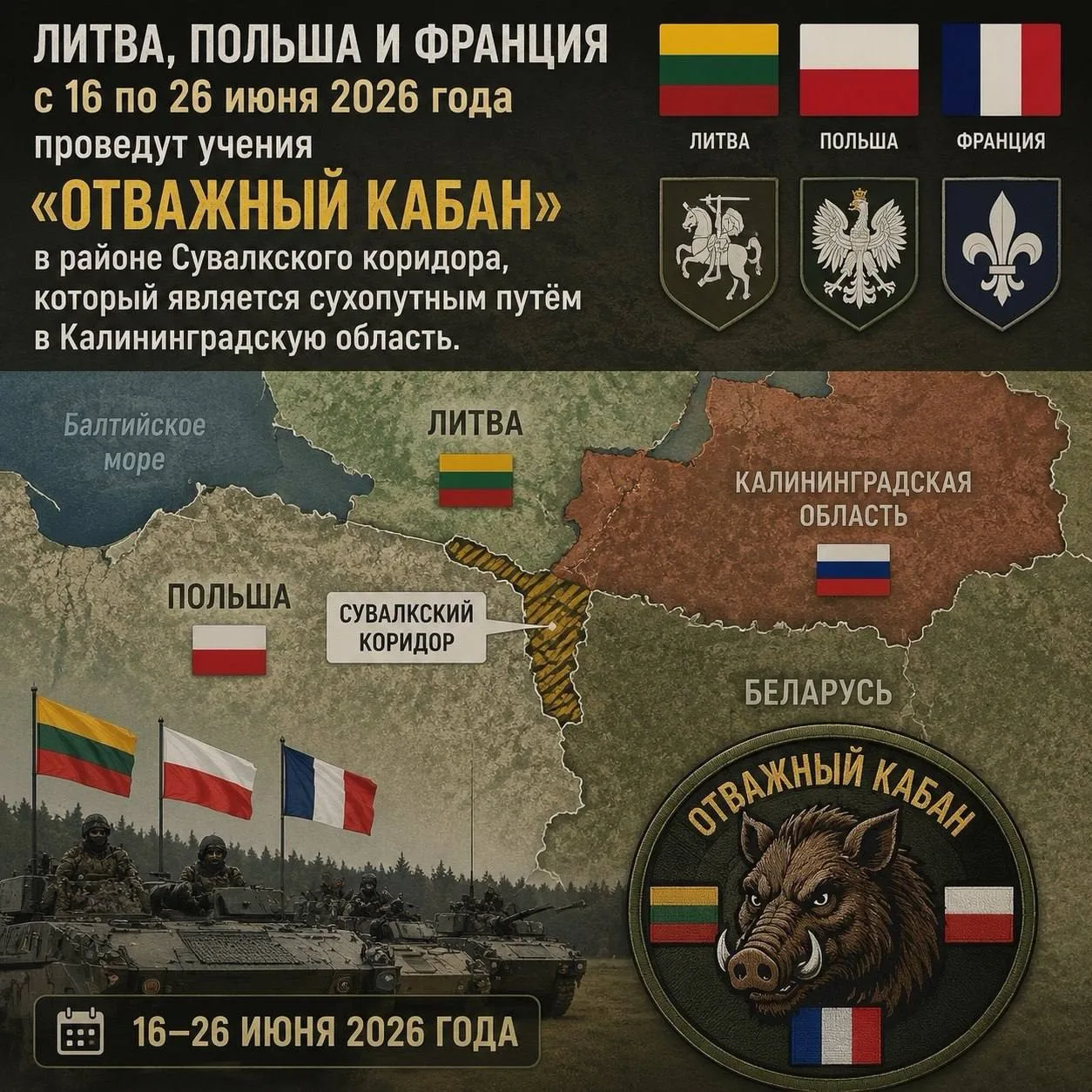 ❗️Ситуация вокруг Калининграда накаляется. Литва, Польша и Франция проведут боевые учения в районе С