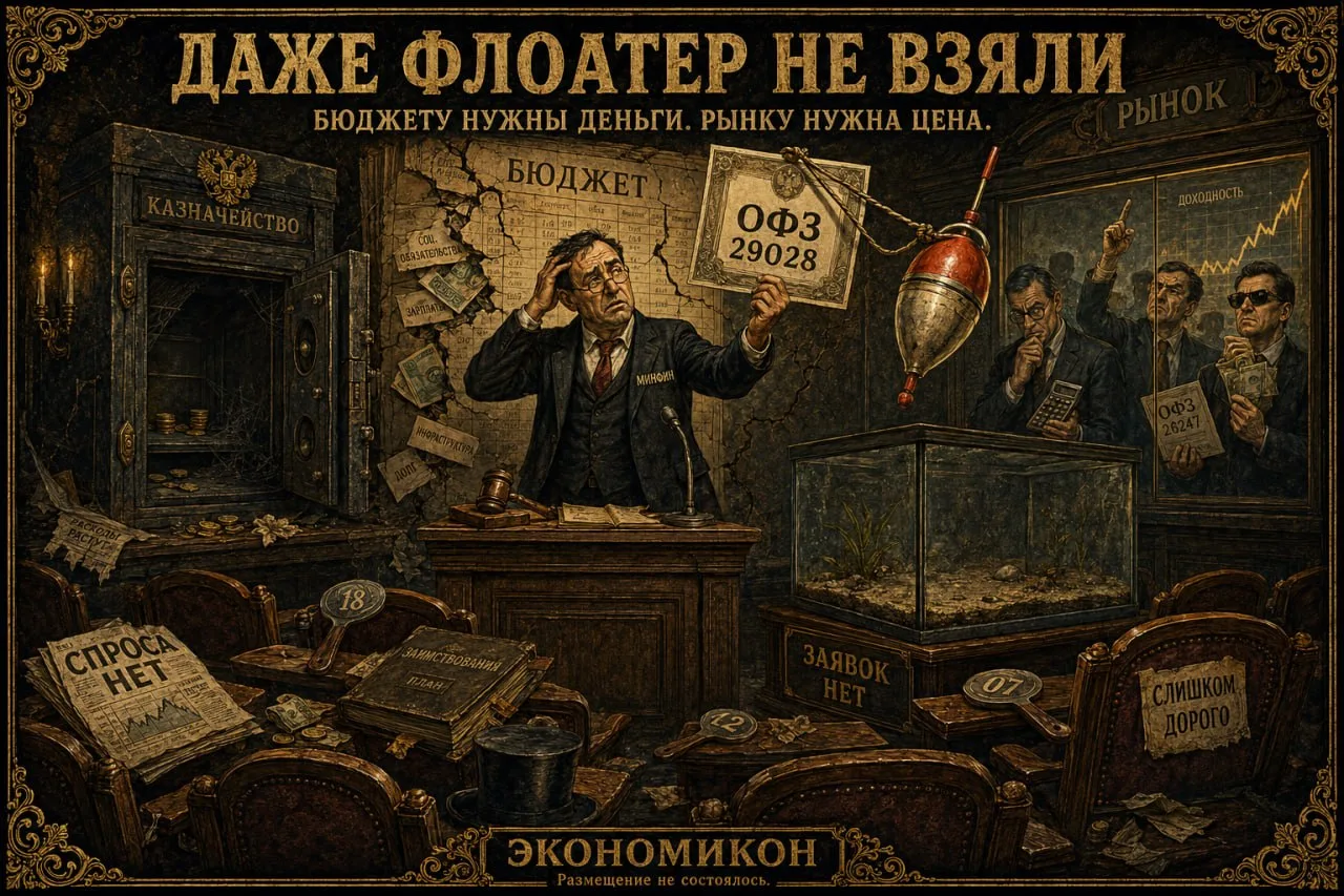 Даже флоатер не взяли

Минфин отменил аукцион ОФЗ 29028: заявок по приемлемой цене не нашлось.
Бюдже
