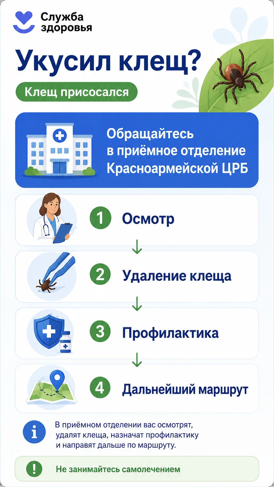 🕷 Укусил клещ? Напоминаем, что делать

☝️ Главное — не паниковать и действовать правильно.

1️⃣ Есл