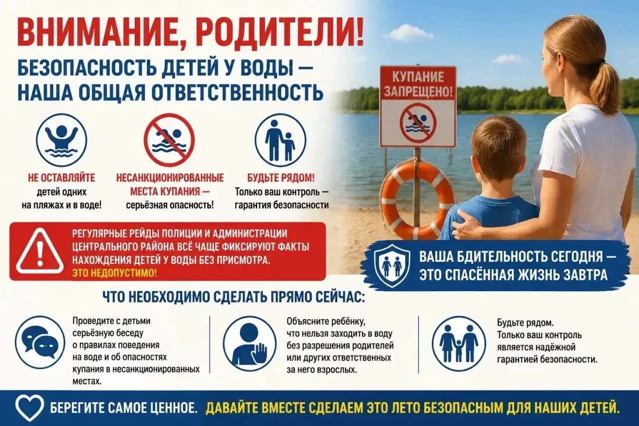 🚨Внимание, родители! Безопасность детей у воды — ваша прямая ответственность.