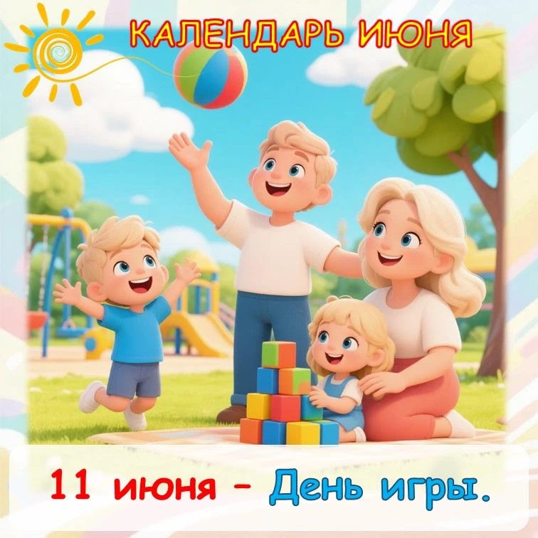 Календарь июня ☀️ 
11 июня – Международный день игры 💫 
Праздник утвердили в марте 2024 года по ини