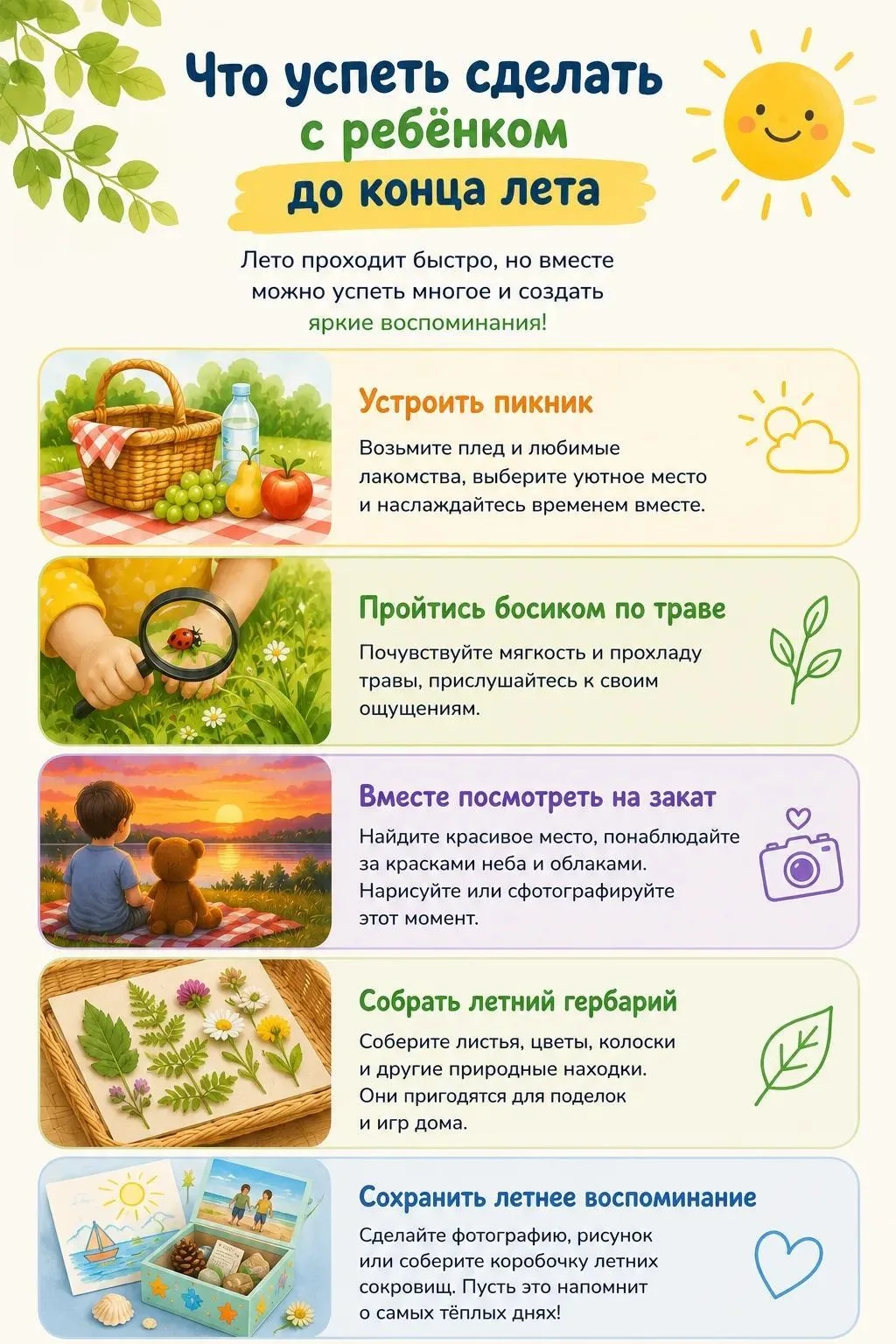 Лето уже выходит на финишную прямую ☀️

Самое время замедлиться, отложить дела и добавить в семейные