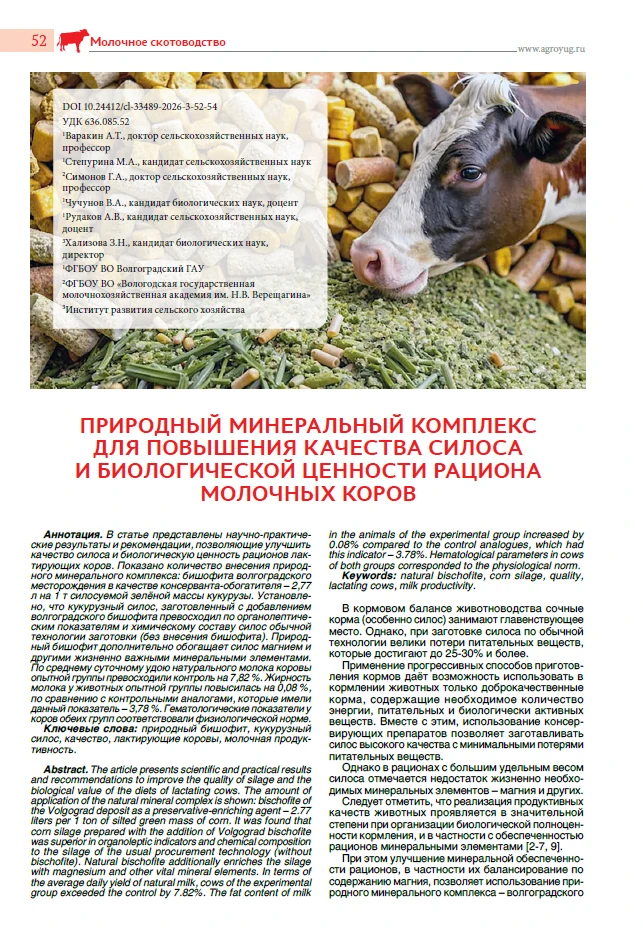 Оптимизация консервации кукурузного силоса: применение природного бишофита в рационах к...