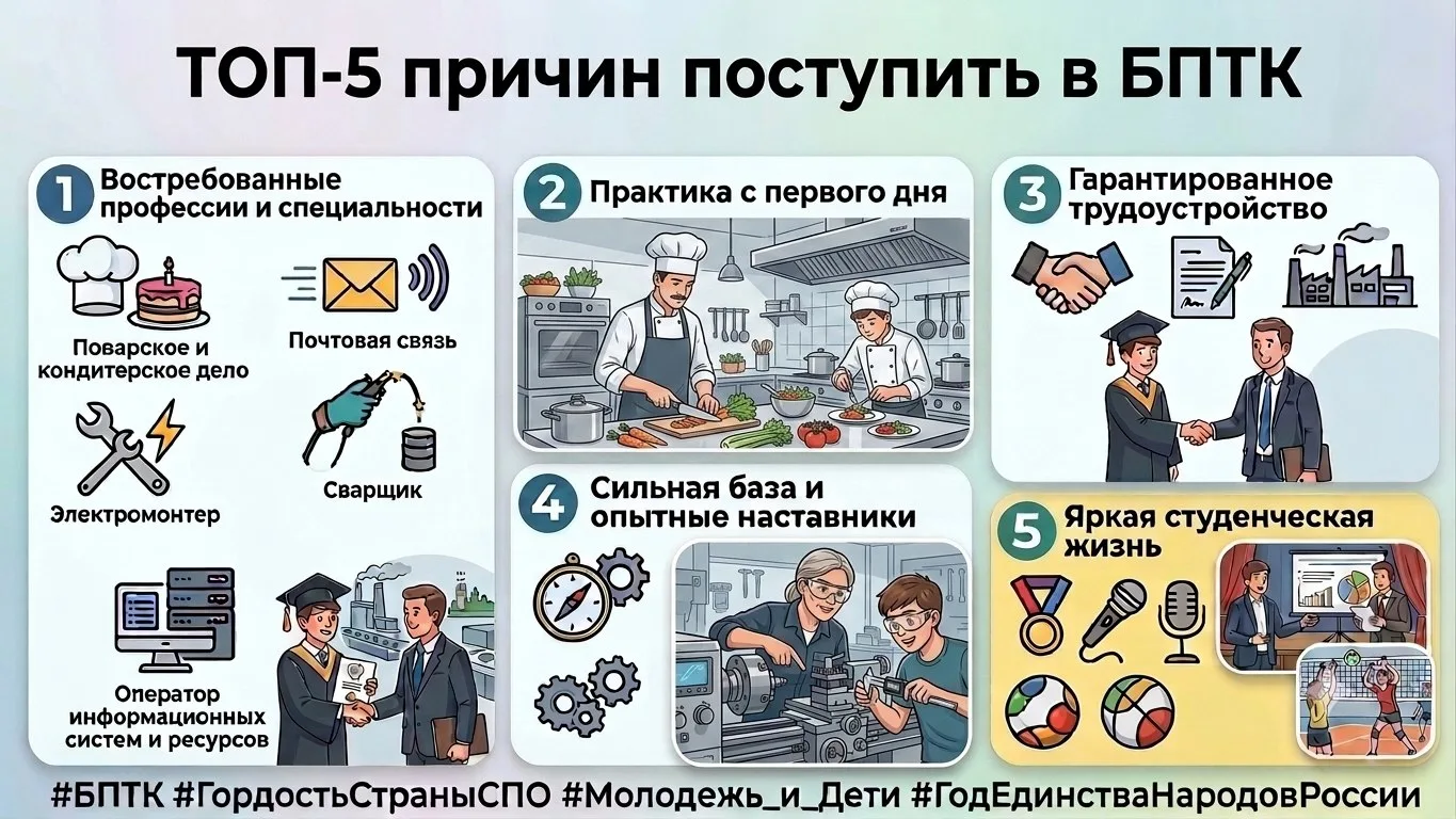 🔝 Топ-5 причин поступить к нам: 🎓 БПТК открывает двери для будущих профессионалов!

🌞 Лето — это 