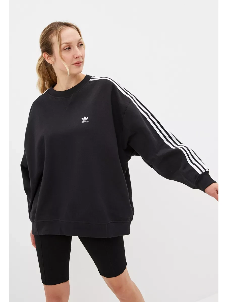 ⚡️ Кофта адидас, Свитшот черный оверсайз, без начеса, adidas