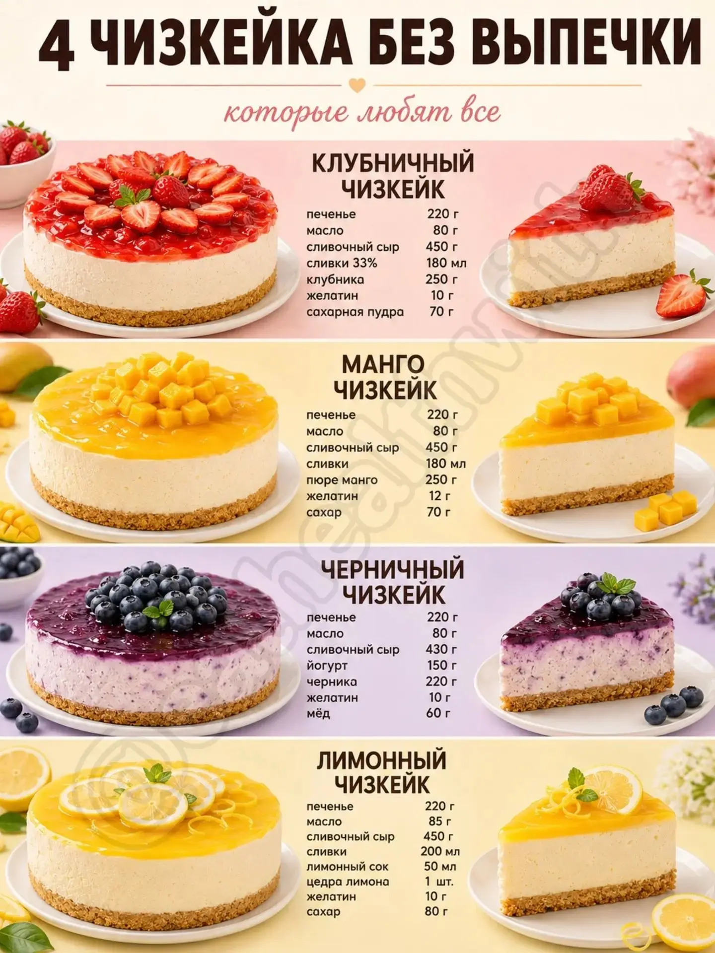 ◽️ Когда хочется красивый домашний десерт, но совсем не хочется включать духовку, такие подборки осо