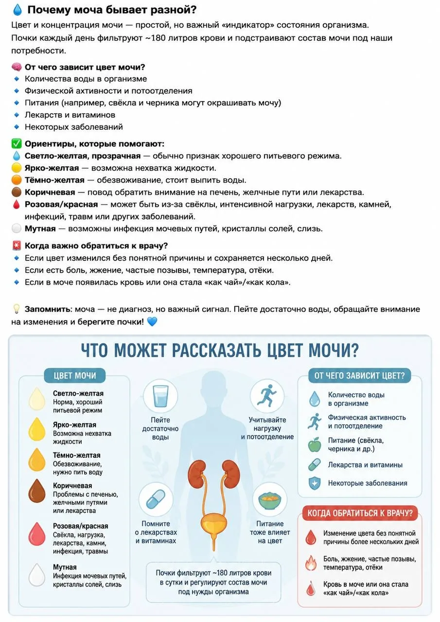 💧 Почему моча бывает разного цвета?
