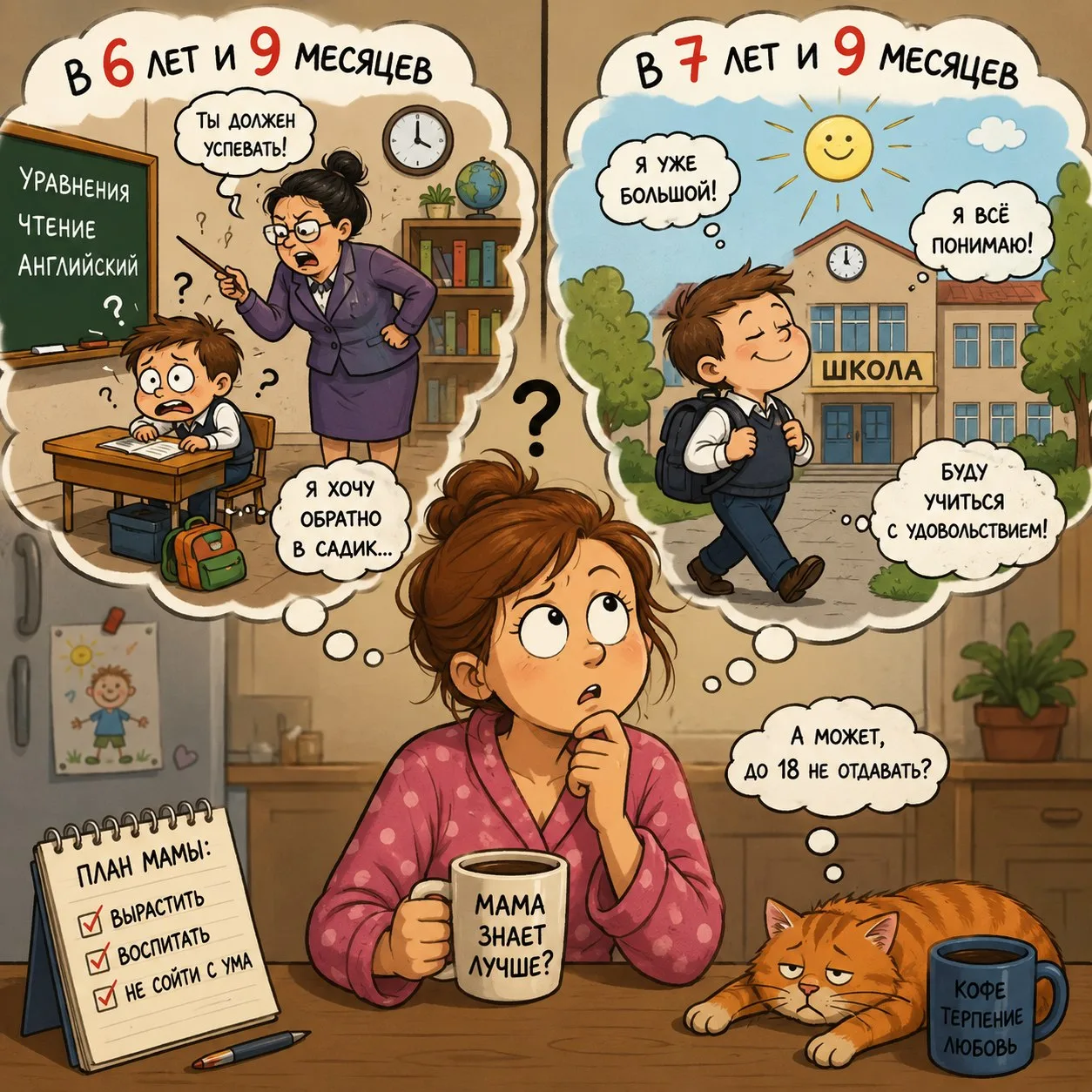 Актуальная тема для лета перед 1 сентября. 
Мой старший сын пошел в школу в 7 лет 9 месяцев. Была во