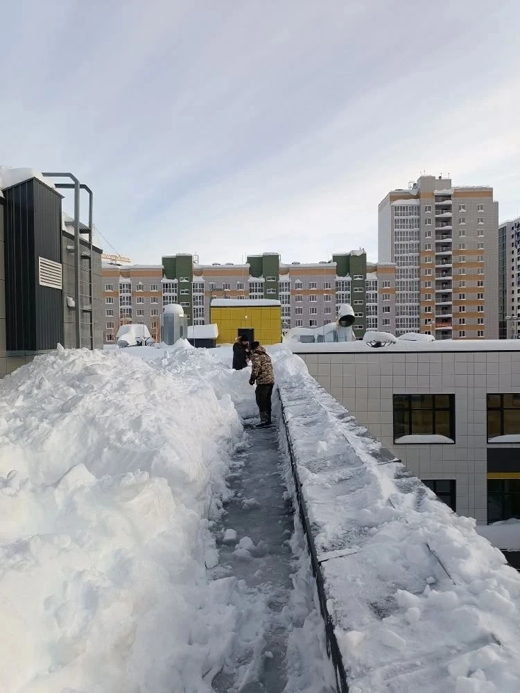 ❄️ И вновь на помощь пришли отцы!  После обильных снегопадов крыша лицея покрылась объемной белоснеж