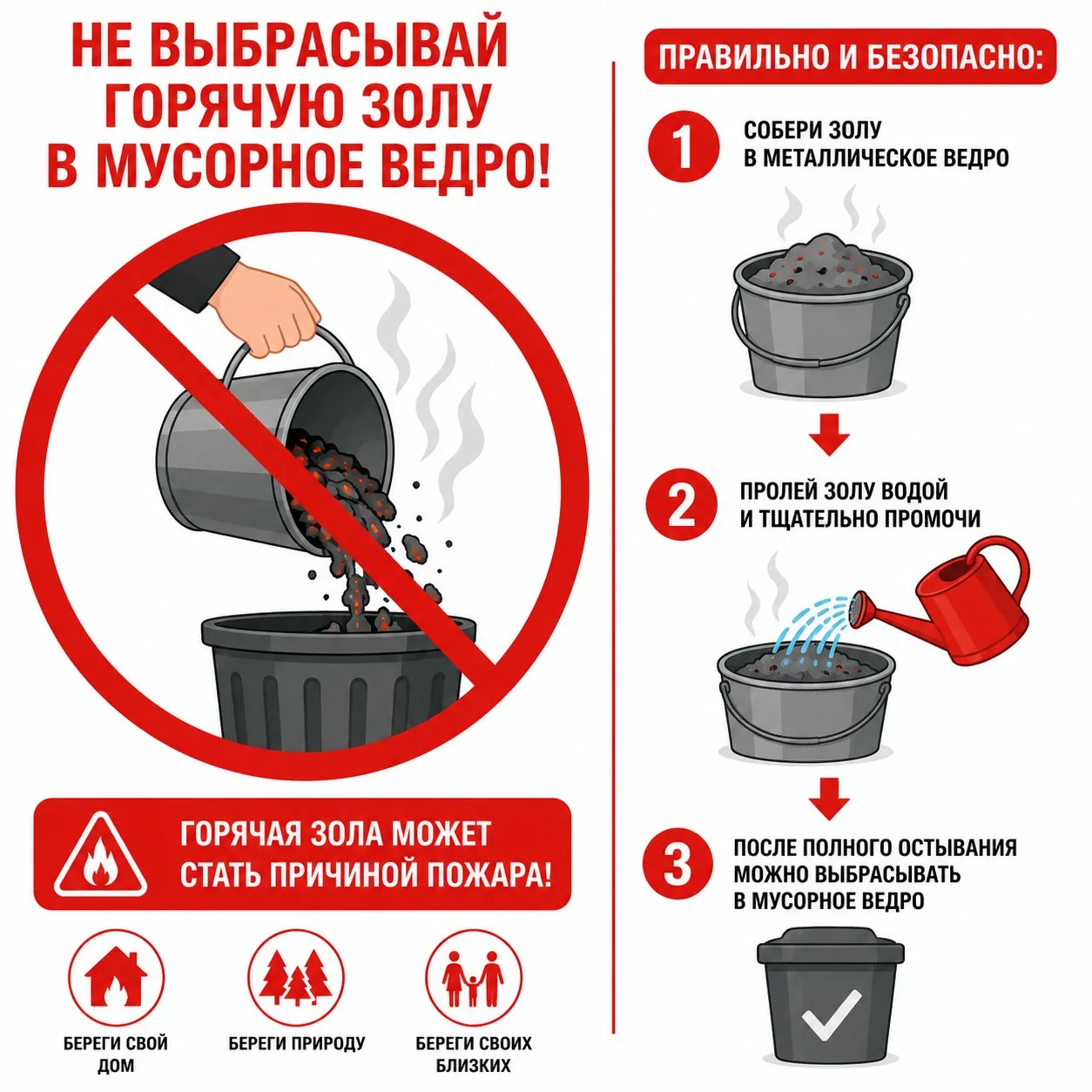 Тлеющая угроза: почему нельзя выбрасывать горячую золу в мусорные контейнеры? 🔥
