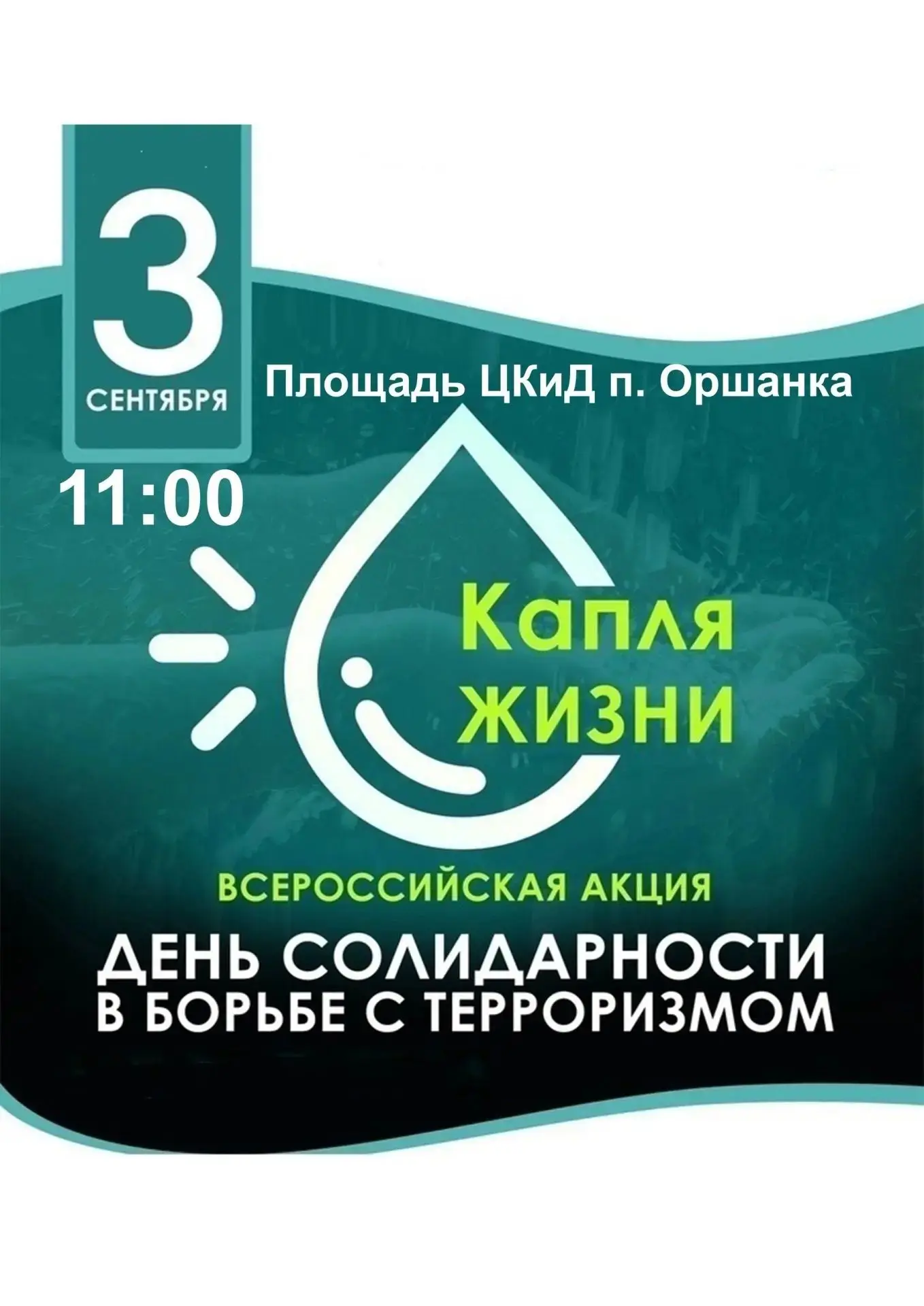 В четверг, 3 сентября, в 11:00 на площади ЦКиД п.Оршанка пройдет всероссийская акция «К...