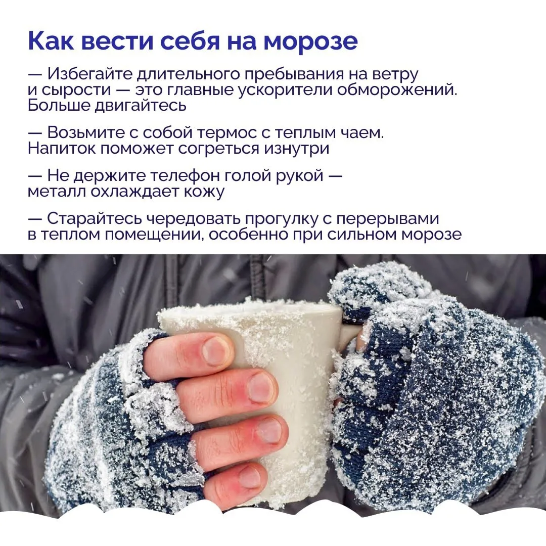 Зимой риск обморожений особенно высок — даже при небольшом минусе за окном холод, ветер и влажность 