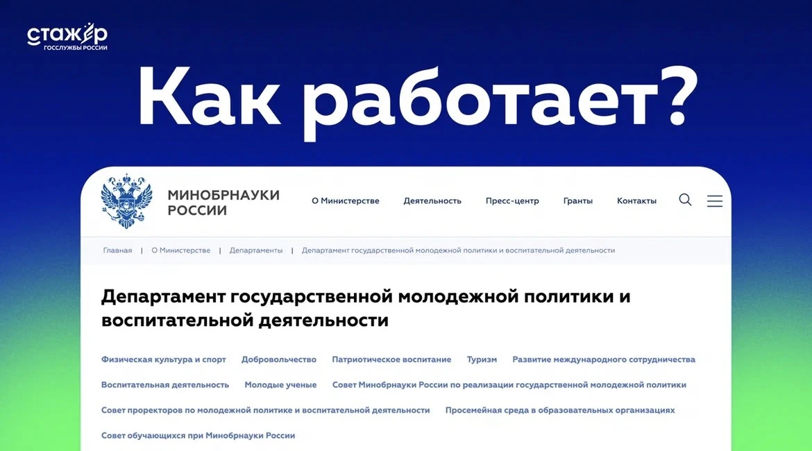 Чем занимается Департамент государственной молодёжной политики и воспитательной деятельности?

Именн