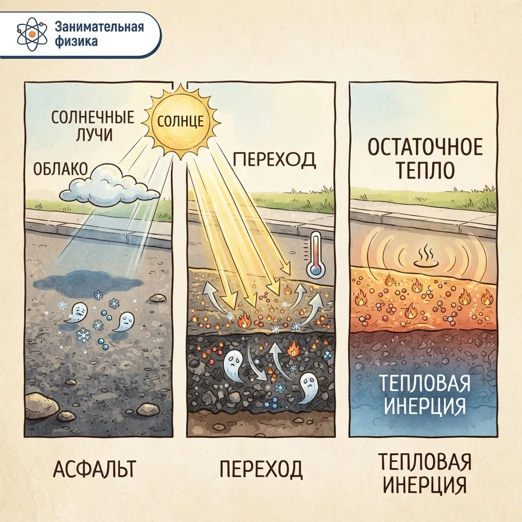 ☁️ ПАРАДОКС ХОЛОДНОГО ПЯТНА: ПОЧЕМУ ЗЕМЛЯ НЕ НАГРЕВАЕТСЯ МГНОВЕННО?