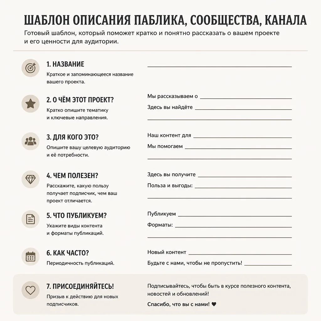 Шаблон описания сообщества, паблика, канала