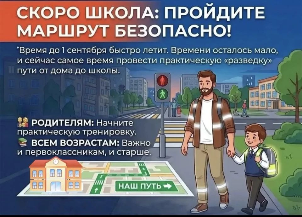 Госавтоинспекция призывает родителей заранее отработать с детьми маршрут «Дом — школа —...