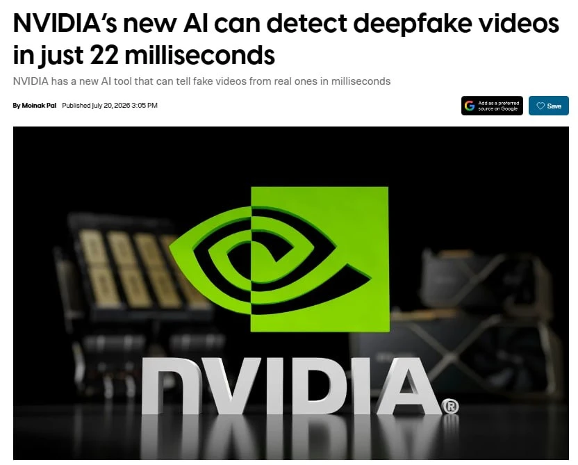 NVIDIA выпустила нейросеть, которая распознаёт дипфейки за 22 миллисекунды.

Synthetic Video Detecto