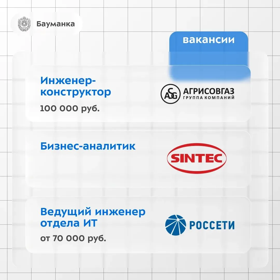 📈ТОП вакансий недели

📈Инженер‑конструктор |«Агрисовгаз»
💰 100 000 руб.
• Официальное трудоустрой