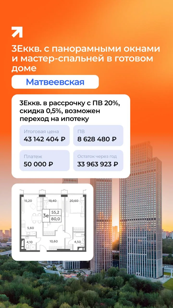 Квартира в ЖК Will Towers с расчетами по популярным рассрочкам