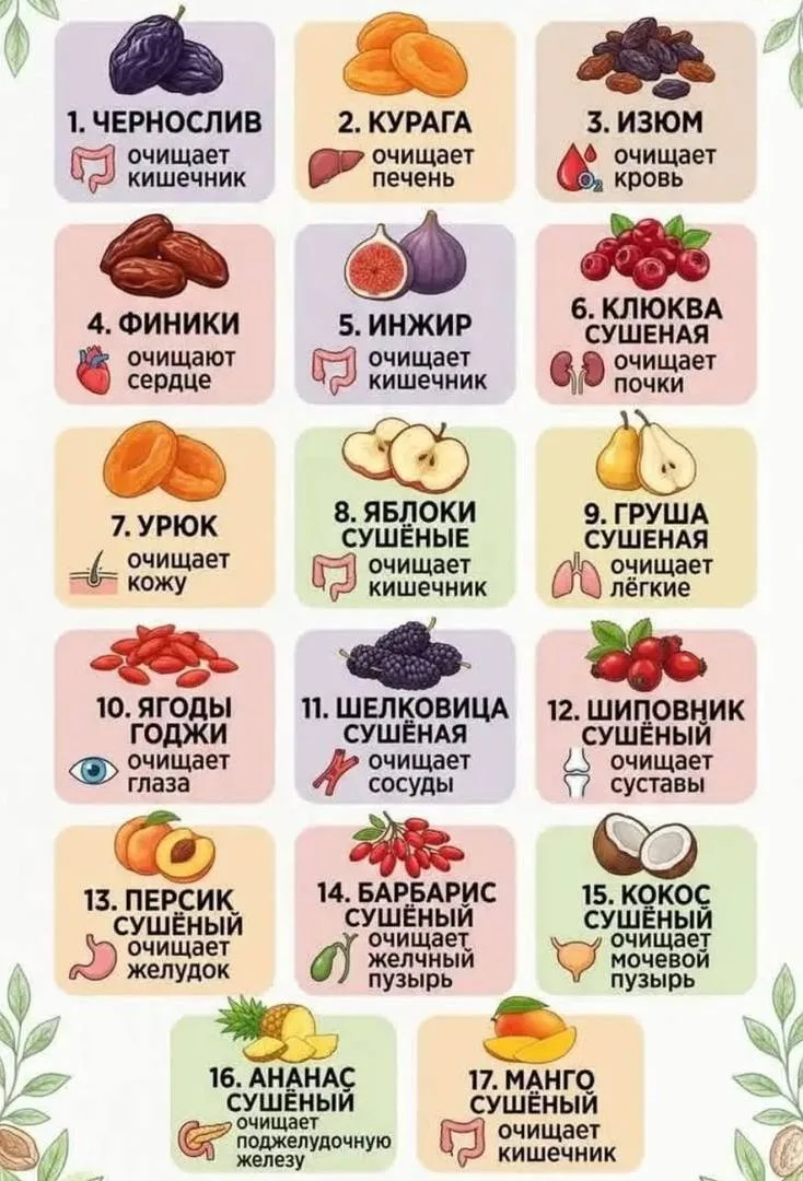 Достоинства сушёных фруктов.